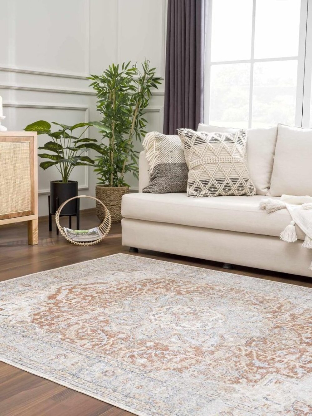 Emke Boho Oriental Medallion Area Rug -Traditional Floral Carpet for Living Room